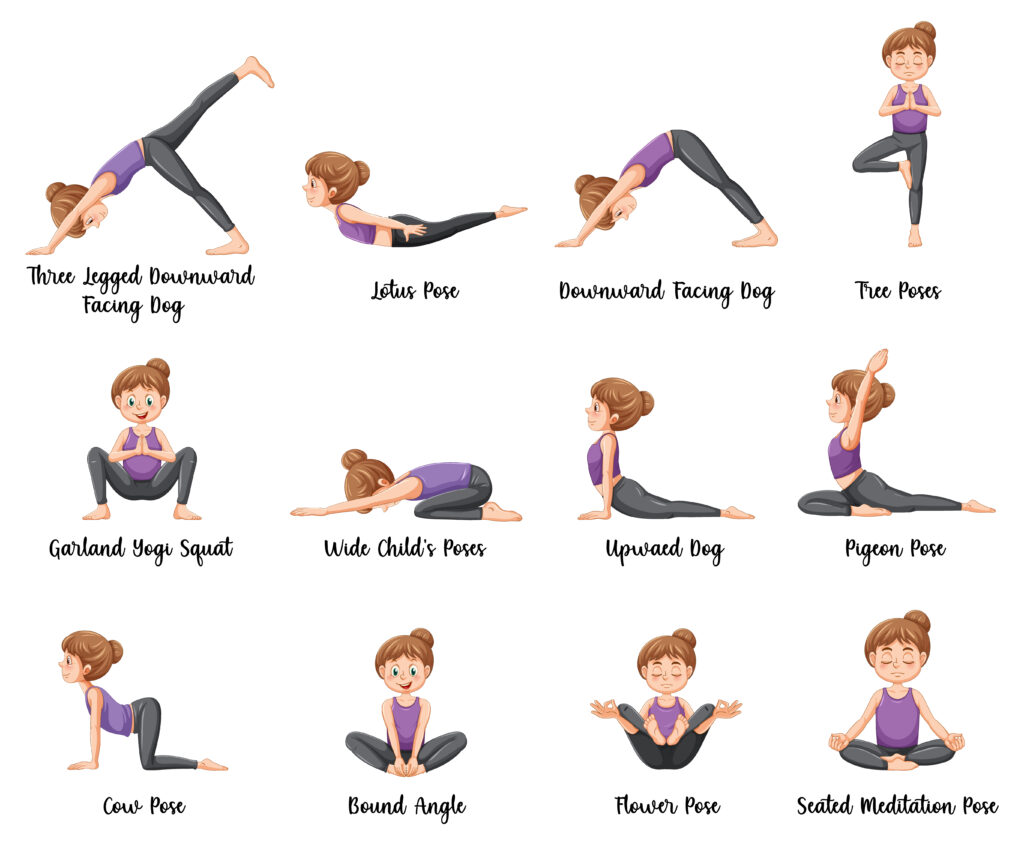 Set of yoga postures 